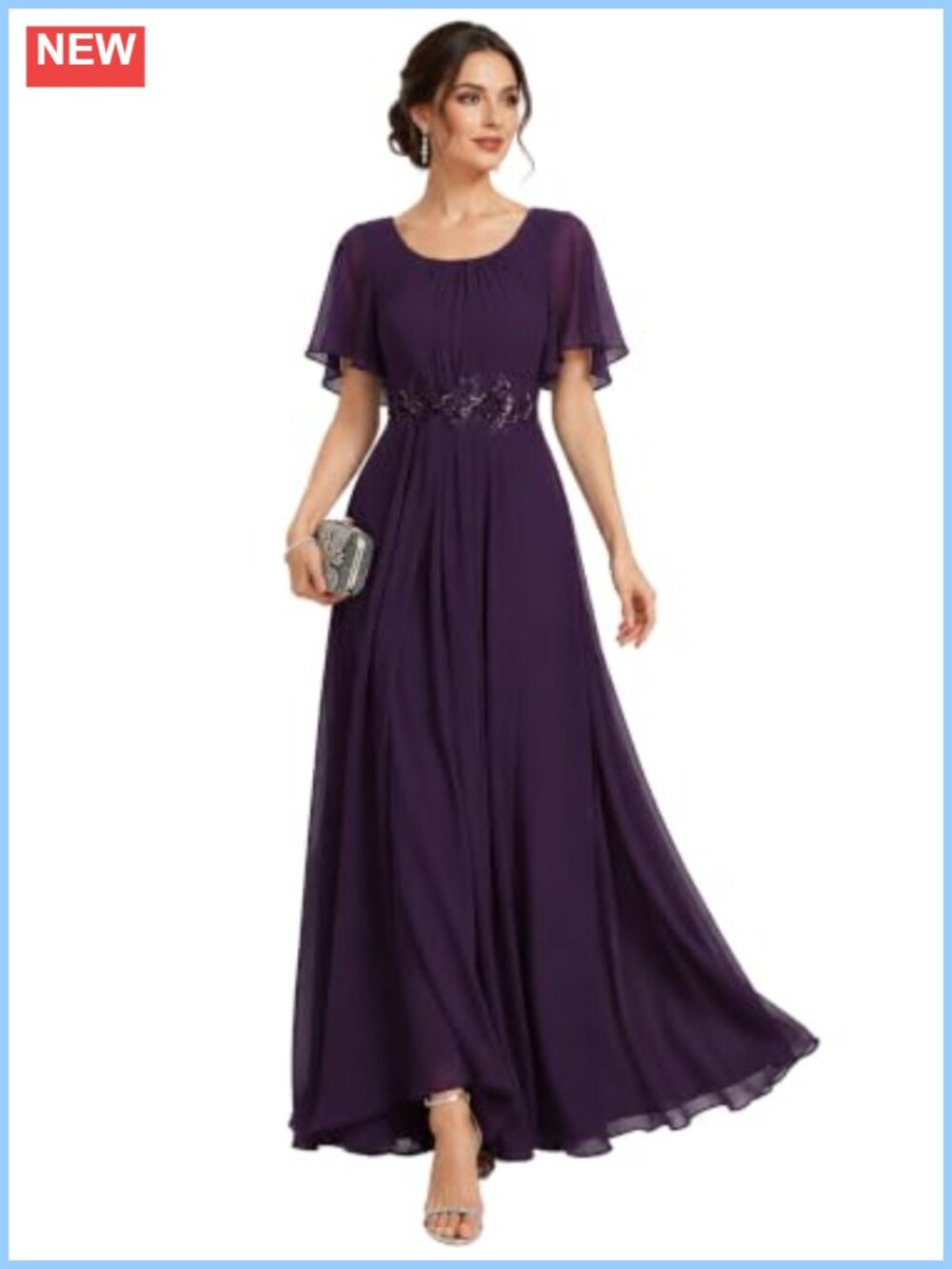 Chiffon Formal Wedding Guest Dress with Applique Waist